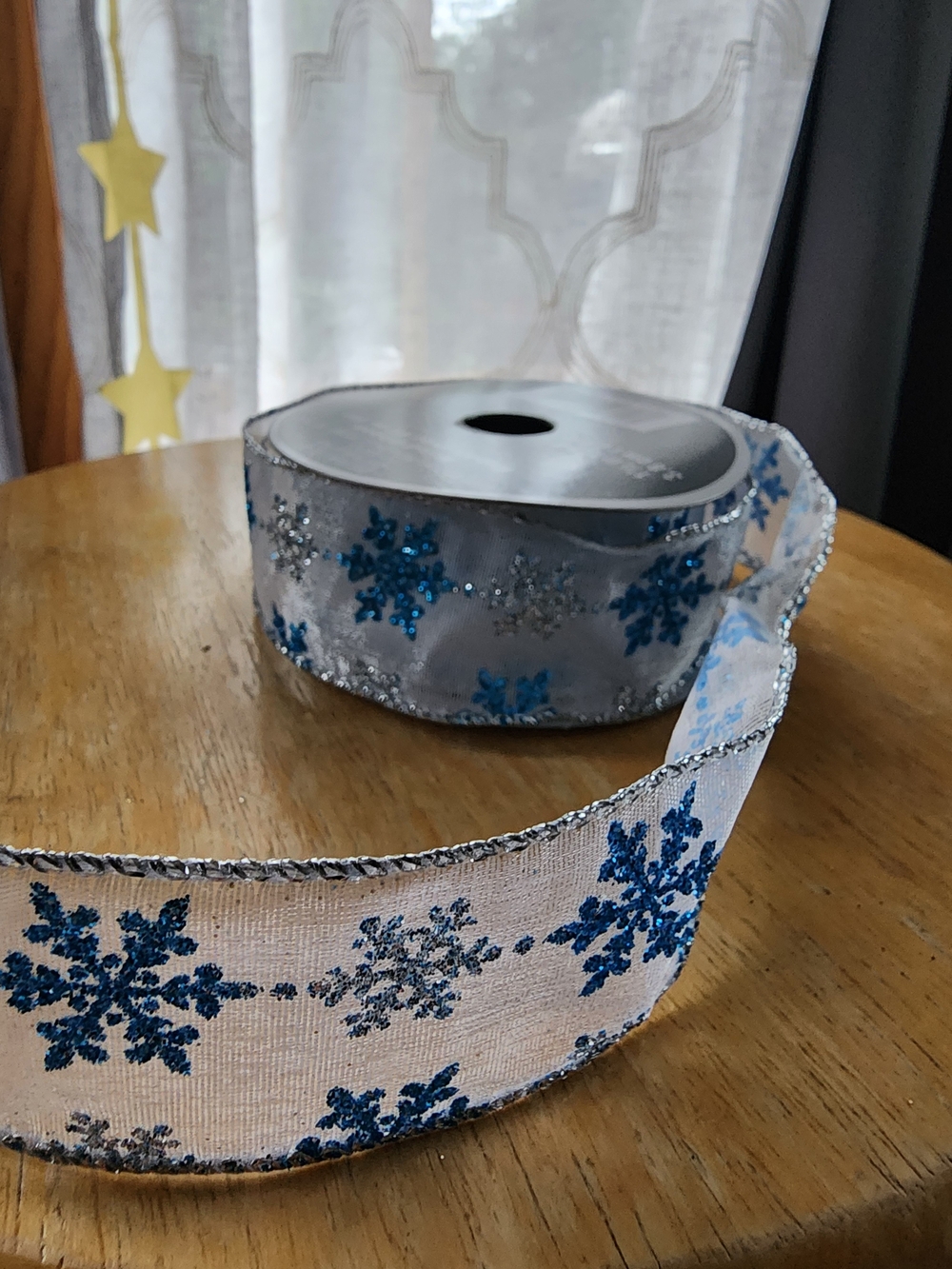 Blue/Silver Glitter Snowflake Ribbon - Picture 4 of 5